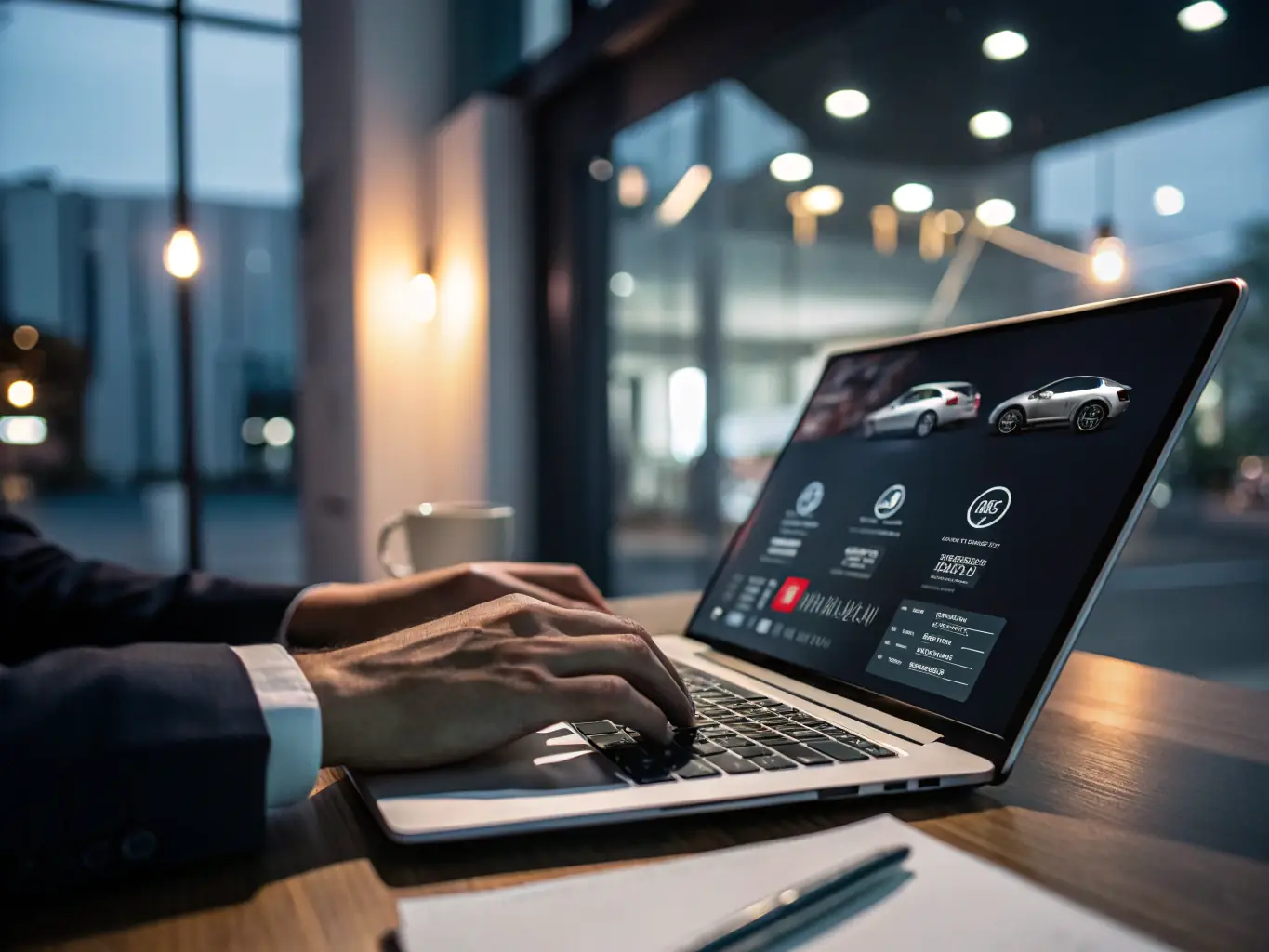An image of a person participating in an online car auction on a laptop, showcasing real-time bidding and vehicle details, emphasizing the excitement and opportunity of finding the perfect vehicle.