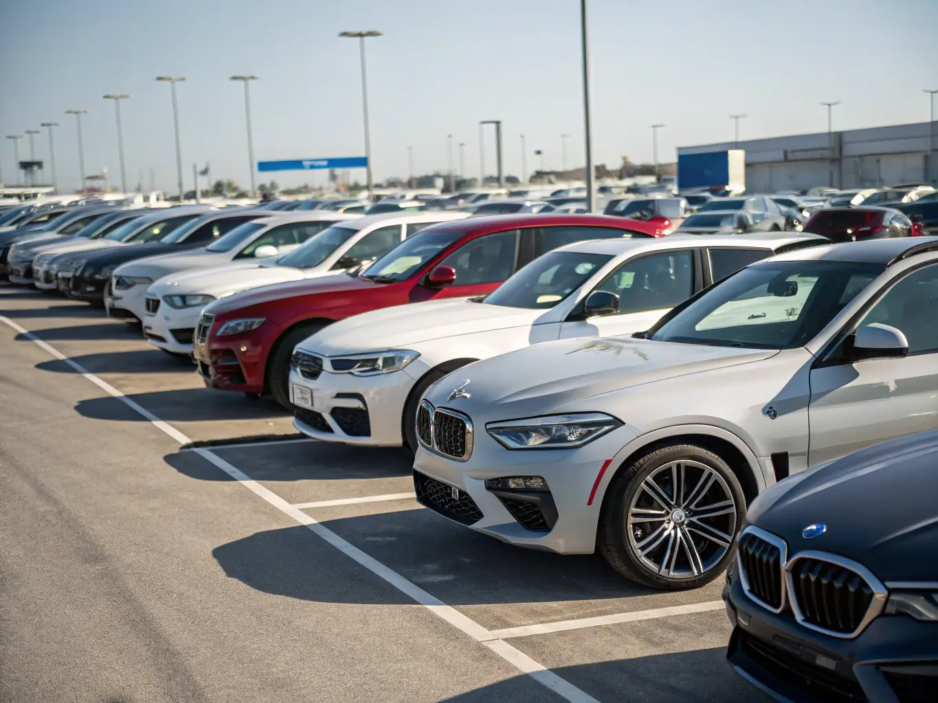 A diverse collection of vehicles sourced from North American auctions, displayed in a vibrant and dynamic setting, showcasing the wide range of options available through VOKEF Company's sourcing services.